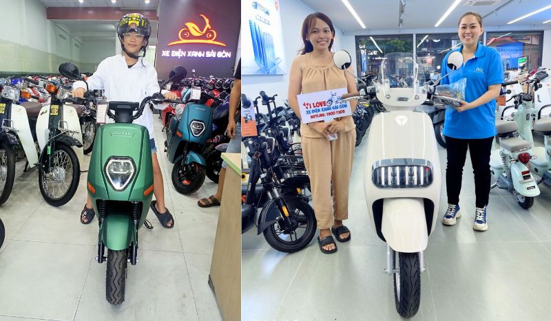 Khách hàng mua xe máy điện tại cửa hàng Xe Điện Xanh Sài Gòn