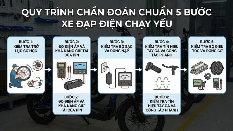 nguyen-nhan-xe-dap-dien-chay-yeu-8_015abd58728149d2987d0271d6766473 Quy trình chản đoán chuẩn 5 bước
