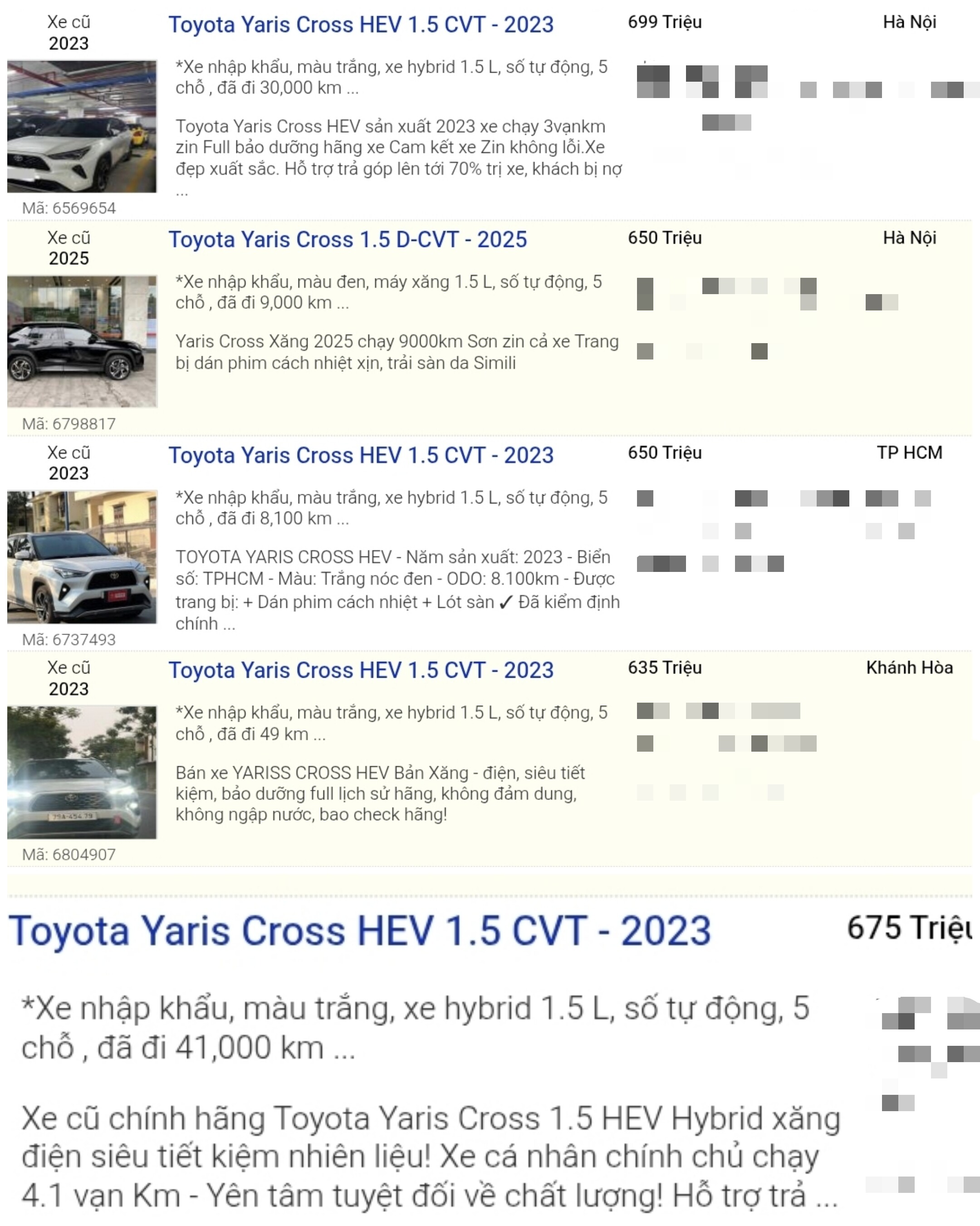  Một số tin rao bán Toyota Yaris Cross HEV cũ.