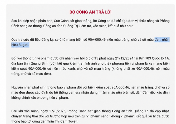 1789105971-1834987d6f-bo-cong-an-1358-width740height524 Thông tin Bộ Công an trả lời công dân về trường hợp gỡ cảnh báo "phạt nguội" đối với xe ô tô biển số 90A-000.46. Ảnh chụp Cổng thông tin điện tử Bộ Công an.
