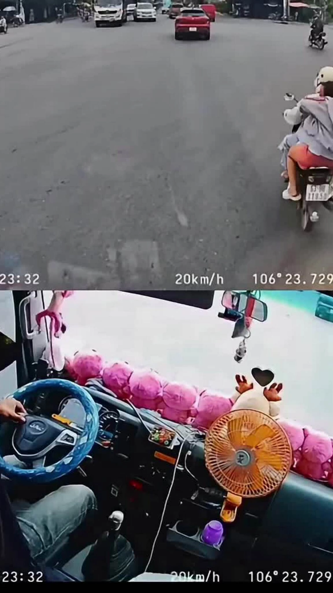 xe-may-cho-ba-nguoi-tat-dau-xe-tai-1789433240 Xe máy chở ba người tạt đầu xe tải