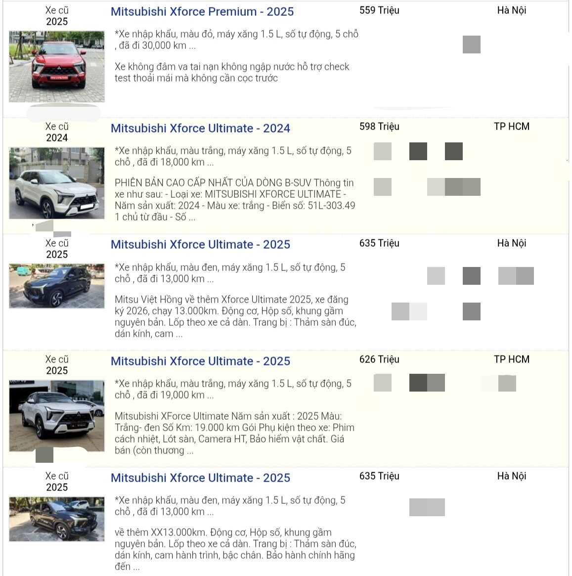  Một số tin rao bán Mitsubishi Xforce.