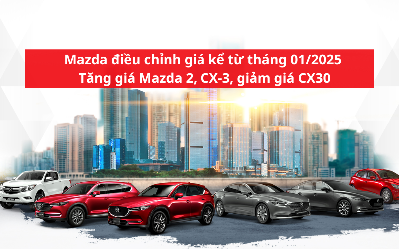 Mazda điều chỉnh giá kể từ tháng 01/2025: Tăng giá Mazda 2, CX-3, giảm giá CX30