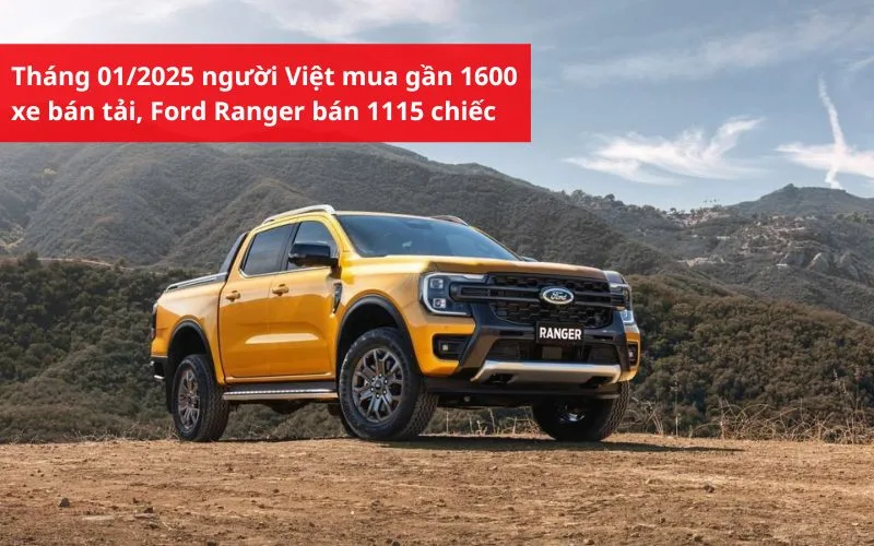 Tháng 01/2025 người Việt mua gần 1600 xe bán tải, Ford Ranger bán được 1115 chiếc