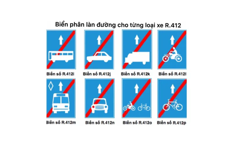 Biển số R.412 (i đến p) "Kết thúc làn đường dành cho..."