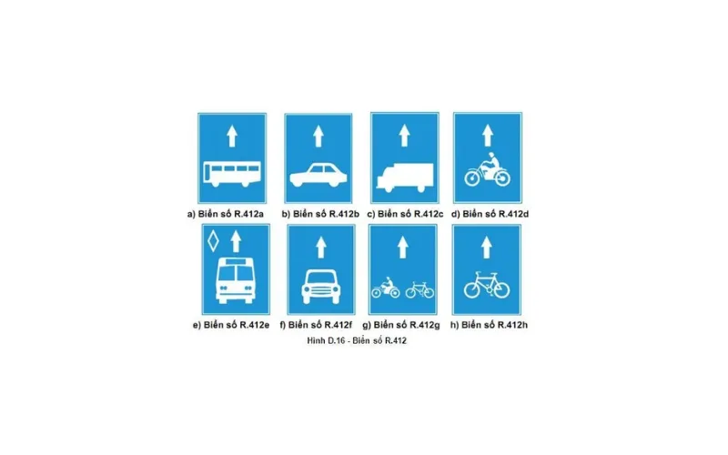 Biển số R.412 (a đến h) "Làn đường dành cho..."