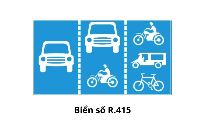Biển số R.415 (a, b) "Biển gộp làn đường theo phương tiện" và "Kết thúc làn đường theo phương tiện"