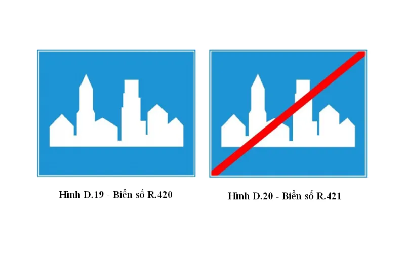 Biển số R.420 (khu vực đông dân cư) và R.421 (hết khu vực đông dân cư)