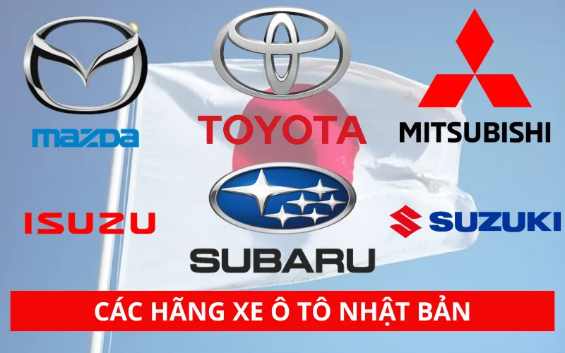 Một số hãng xe Nhật nổi tiếng có thể kể đến: Toyota, Mazda, Honda, Suzuki, Subaru, Isuzu, Mitsubishi, Nissan, Lexus và Infiniti.