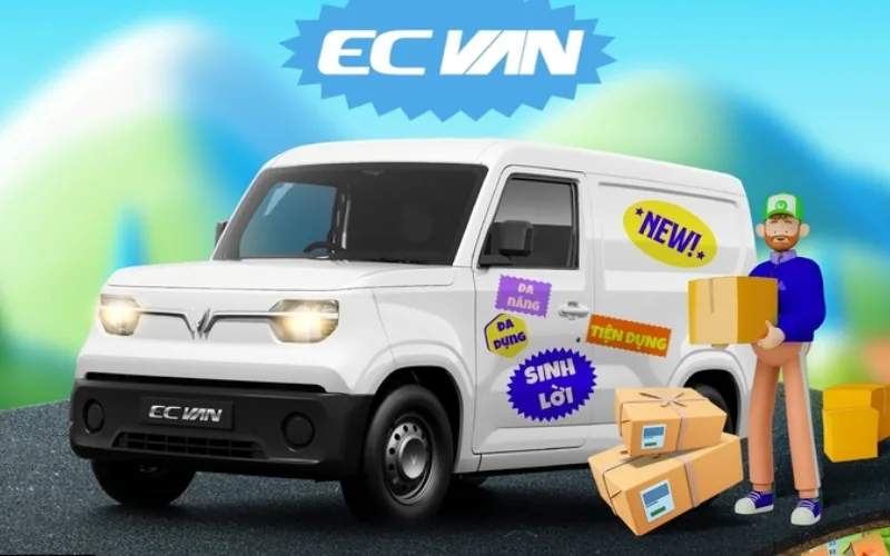 Xe tải điện của VinFast được thiết kế với một không gian cabin dành cho hai người ngồi và một khu vực chứa hàng hóa ở phía sau